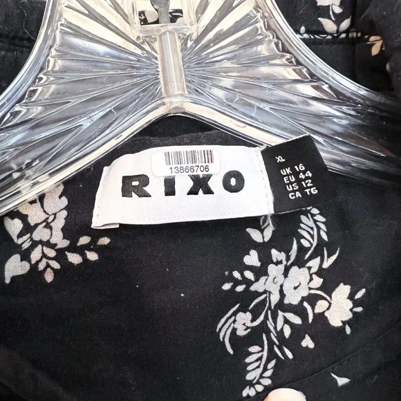 RIXO Cleo Quilted Black Floral Collared Bohemian Designer Longline Long Coat XL - Picture 7 of 11